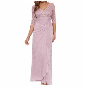 B&A by Betsy & Adam Lace V-Neck Ruffle Maxi Dress Women’s Plus Sz16 Pink NWT